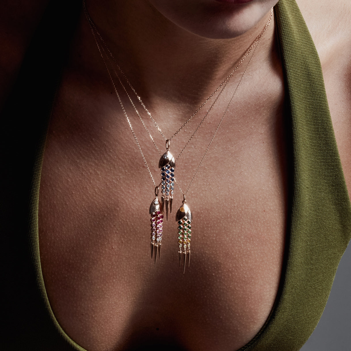 Sapphire Fishy Pendant - Jahel Joaillier