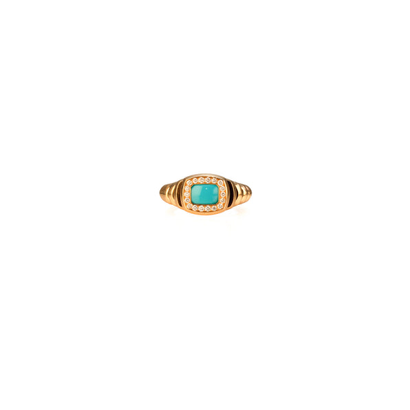 Turquoise Pinky Striée Ring - Jahel Joaillier